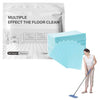 A package of multi-surface floor cleaning tablets and a blue cleaning cloth are shown on a wooden floor.