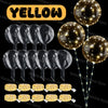 A collection of gold and silver LED light-up balloons with pre-strung lights for celebrations.