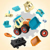 A set of DIY nut assembly engineering vehicle toys including an excavator, bulldozer, and various components.