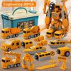 A set of yellow and orange magnetic engineering car robot building blocks and toys.