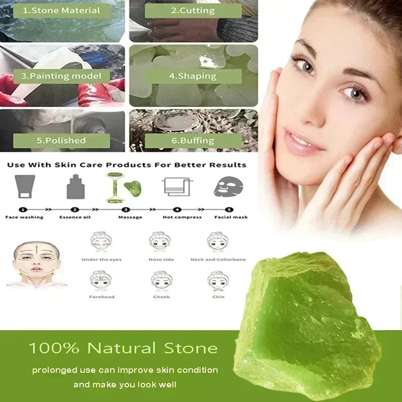 Kit de rodillo de jade natural y gua sha para masaje facial y cuidado de la piel.