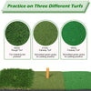 Three different turf mats for golf practice showing rough and fairway grass heights
