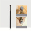 A precision face makeup brush shown in a vertical orientation with close-up shots of the bristles and handle.