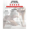 A woman is shown wearing a white sports bra while signing a thank you note on a product page.