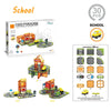 A box set of magnetic tiles featuring a train track and an electric sliding car for children's play