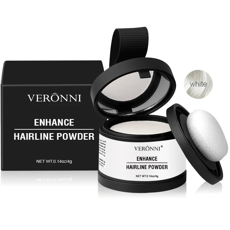 Veronni Enhance Hairline Powder product with black packaging and white powder visible.