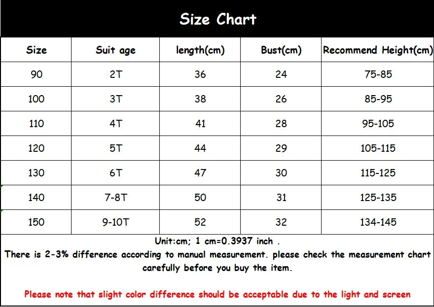 Size chart for a cozy knit turtleneck sweater for kids showing sizes from 90 to 150 with corresponding measurements.