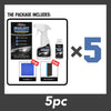 Five headlight refurbishment kits including a headlight kit, protective agent, towel, and sponge.