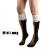 Schwarze Overkneesocken mit weiß-goldenem Hühnermuster