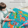 A teal plastic tool kit for kids featuring a power screwdriver and various colorful screws and components for pretend play.