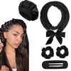 Black heatless overnight curling headband with satin finish shown next to a woman's hair.