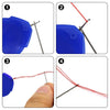 Four steps demonstrating how to use a needle threader set for sewing and embroidery