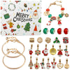 A collection of charm bracelets and a Christmas countdown calendar featuring festive designs.