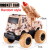 A military-style pull-back toy car with a camouflage pattern and large tires.