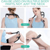 Masajeador shiatsu portátil usado en cuello, hombro y piernas de una mujer.