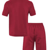 A maroon men's casual jacquard short-sleeve shirt and drawstring shorts set.