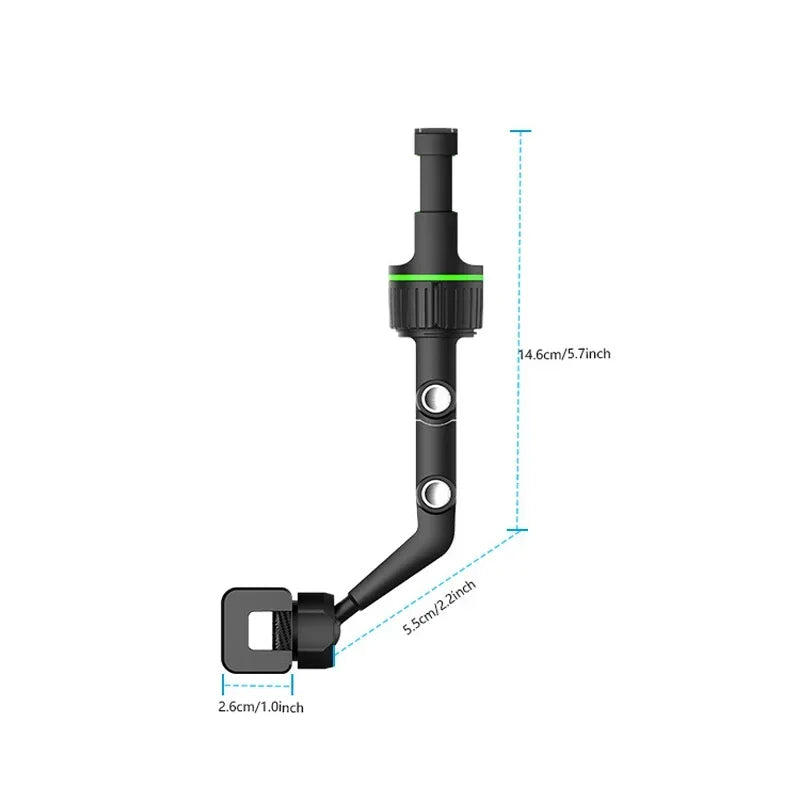 A black 360° rotatable multi-position phone mount with an adjustable clamp and mounting post.