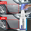 Before and after comparison showing a car scratch repair spray removing scratches from a car wheel.
