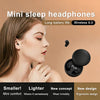 A woman is shown wearing mini sleep headphones, with the earbuds and charging case displayed next to her ear.