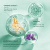 A product image showing ginseng extract and lavender extract in glass bowls, highlighting their benefits for hair repair.
