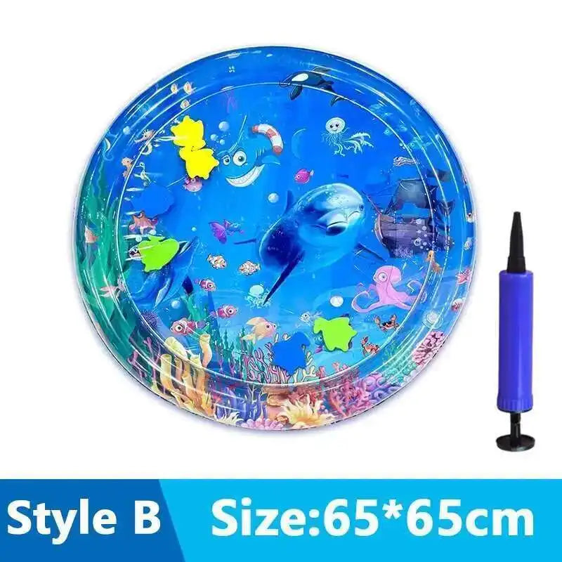 Tapete circular azul con diseño interactivo de peces para gatos