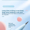 A close-up of a light blue dolphin pose pen with a soft silicone groove, highlighting its comfortable grip for long writing s