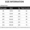 Size chart for hiking pants showing measurements for sizes L through 5XL