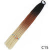 A long, pre-braided hair extension featuring a gradient color transition from blonde to dark brown and black.