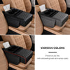 Black car center console organizer with armrest cushion and cup holder shown in various colors.