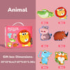 A box of animal puzzles featuring various large chunks of animals like a frog, lion, and tiger for children.