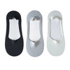 Three pairs of men's no-show socks with silicone grip shown from the top view.