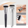 A set of professional makeup brushes including a foundation, concealer, and blush brush shown with close-up details.