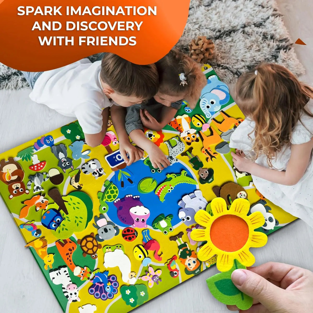 A felt story board set featuring various zoo animals for interactive learning with children.