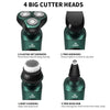A set of four big cutter heads for a 9D shaver including floating net whisker, trim sideburns, deep cleansing brush, and trim