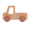 A light wood hand-pushed cart toy for toddlers with a rectangular body and rounded wheels.