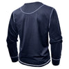Back view of a navy blue men's vintage patchwork long sleeve t-shirt.