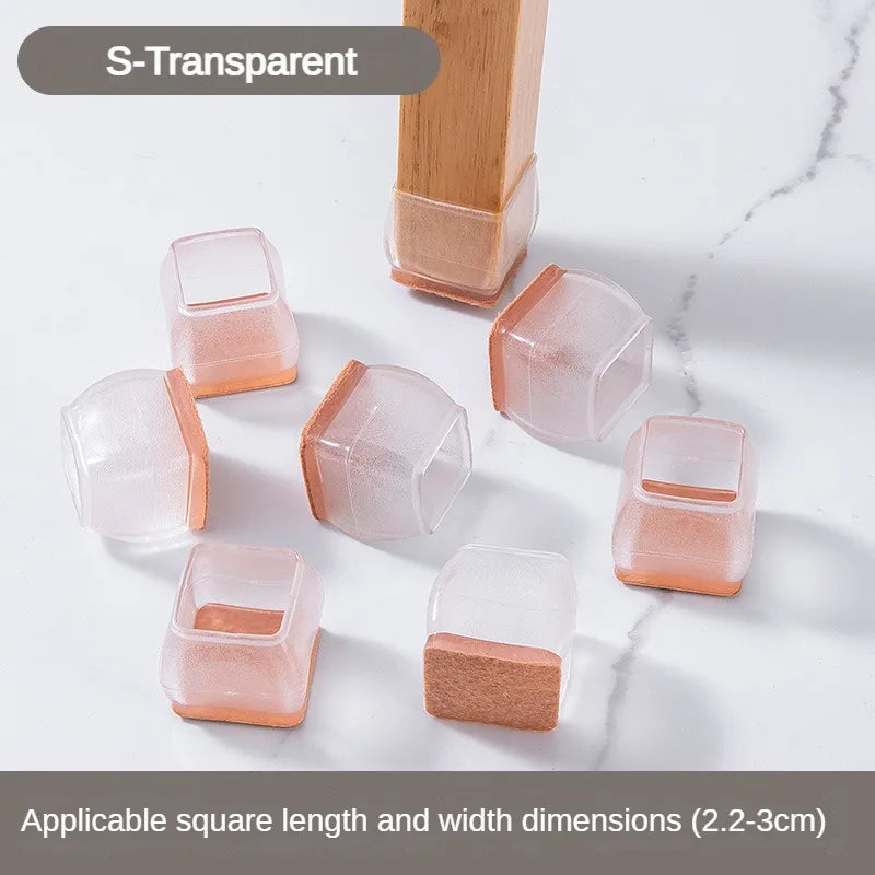 S-transparent silicone furniture leg pads with felt bottoms for scratch protection shown on a white surface