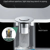 A press-type sink drain stopper with a valve is shown inside a wash basin, demonstrating its insect and clog-proof features.