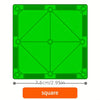 A green square magnetic building block tile with intersecting lines and connection points.