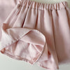 Light pink pleated girls' summer floral t-shirt and shorts set