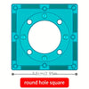 A square teal plastic tile with a central round hole used for magnetic building blocks.