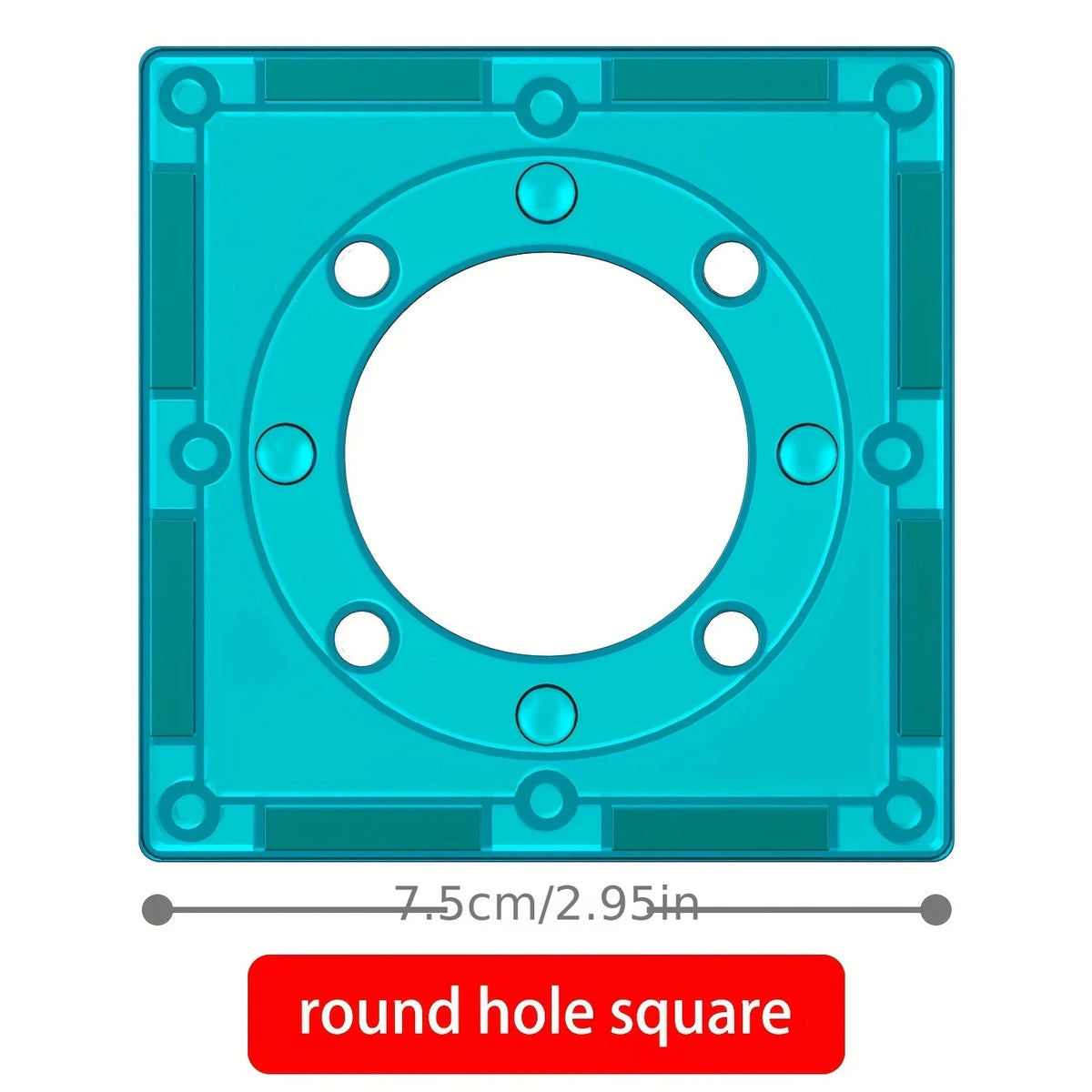 A square teal plastic tile with a central round hole used for magnetic building blocks.