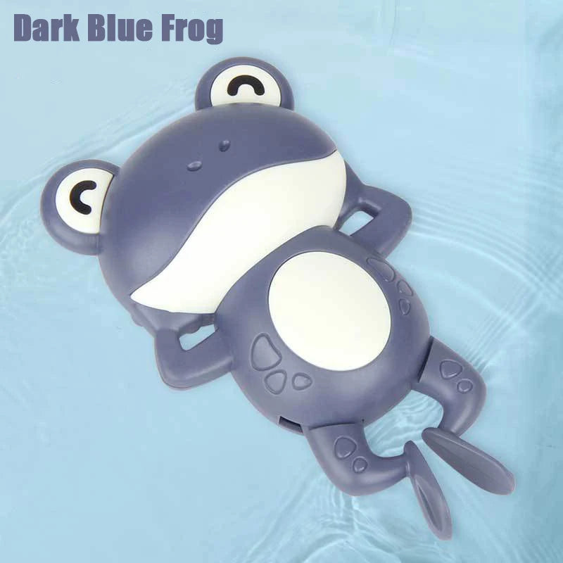 A dark blue frog bath toy featuring a cute frog design for water play.