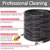 Black high-pressure sewer jetting hose kit with a gold adapter and nozzle for professional cleaning
