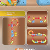 A magnetic train track building set showing various components and an exploded view diagram.