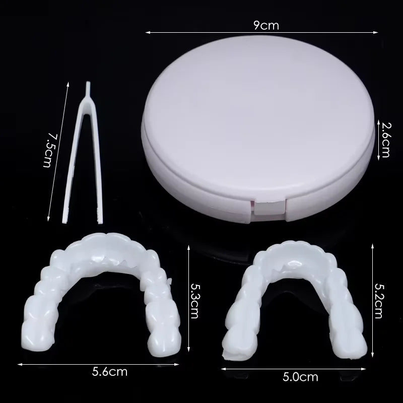 A white cosmetic denture teeth kit showing the full denture and individual teeth models.