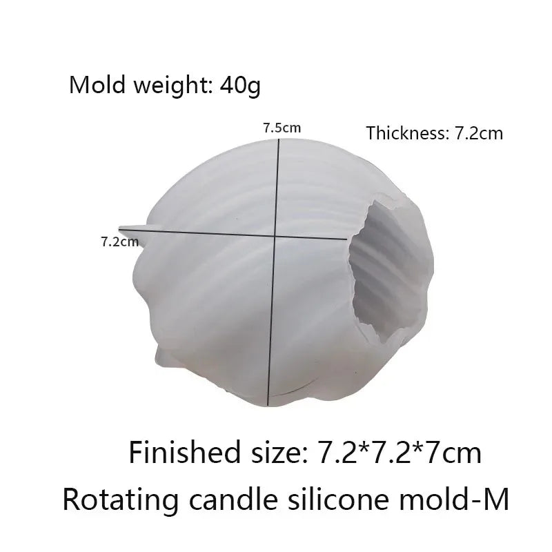 A white silicone mold for a rotating candle, showing its dimensions and thickness.