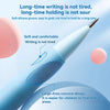 A close-up of a light blue mechanical pencil featuring a soft silicone groove and a large-area concave design for easy grip.