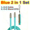 Ensemble 2 en 1 bleu avec câble USB-C et adaptateur OTG support.