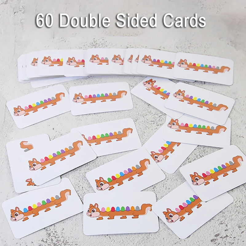 A collection of 60 double-sided cards featuring orange and yellow caterpillar shapes for a learning toy.